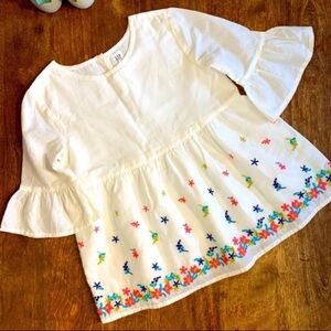 Gap White Floral Embroidered Bell Sleeve Top Girls